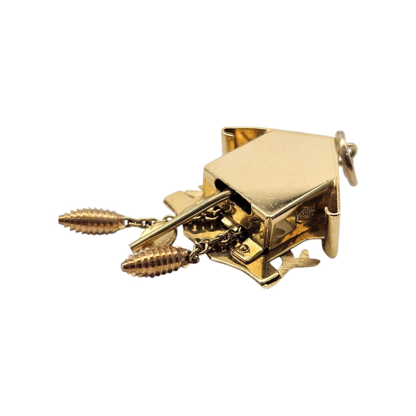 18ct Yellow Gold Articulated Cuckoo Clock Charm L 2.4 cm 3.1 g.