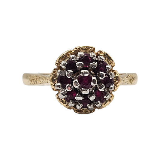 18ct Yellow Gold Garnet Cluster Ring Size M 4.3 g