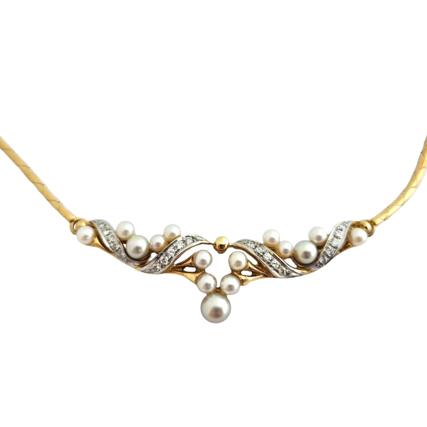 18ct 750 Yellow Gold Necklace with Pearls and Diamonds L 41.3 cm 17.7 g