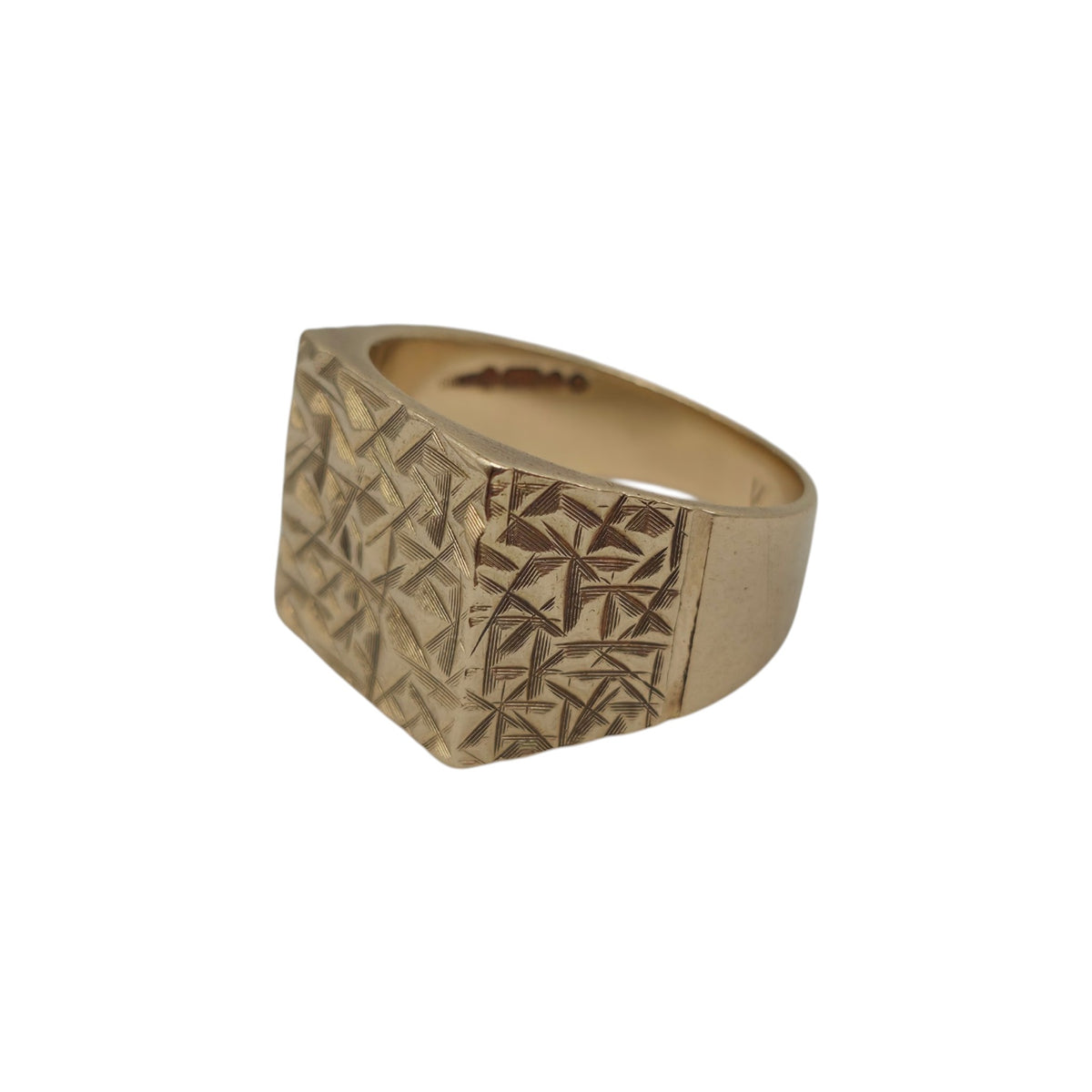Heavy 1960's 9ct 375 Yellow Gold Modernist Signet Ring 1968 Size V 11.8 g.