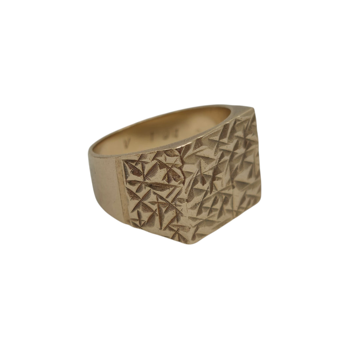Heavy 1960's 9ct 375 Yellow Gold Modernist Signet Ring 1968 Size V 11.8 g.