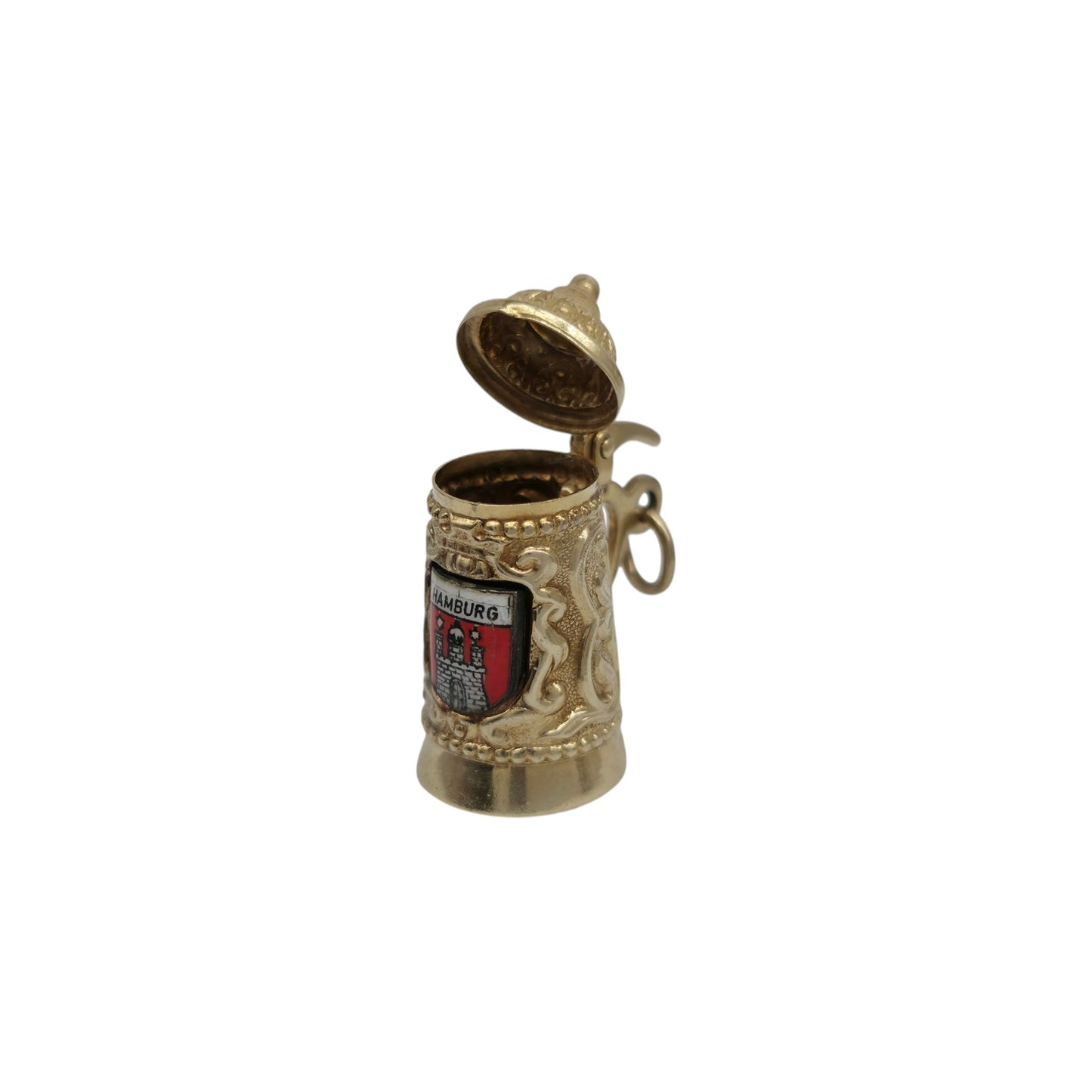 8ct 333 Yellow Gold & Enamel Beer Tankard Opening Charm L 2.2 cm 2.4 g.