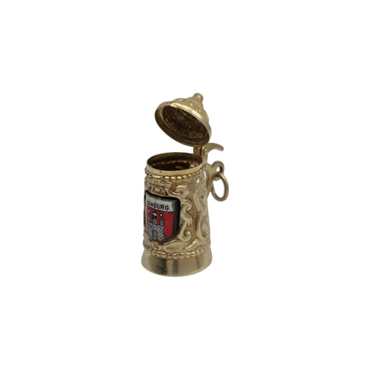 8ct 333 Yellow Gold & Enamel Beer Tankard Opening Charm L 2.2 cm 2.4 g.