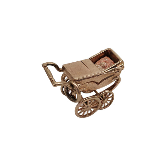 Heavy 9ct 375 Yellow Gold Baby In Cradle Charm 1962 L 2.1 cm 5.0 g.