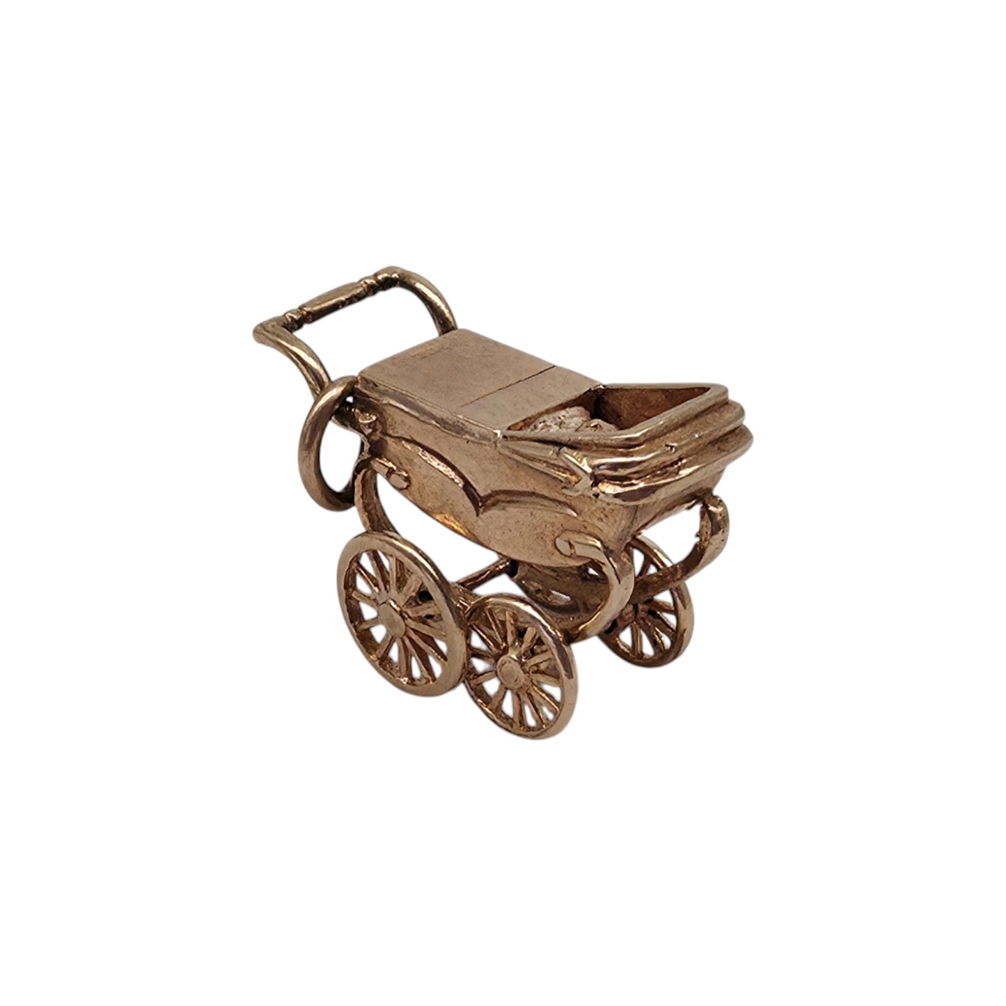 Heavy 9ct 375 Yellow Gold Baby In Cradle Charm 1962 L 2.1 cm 5.0 g.