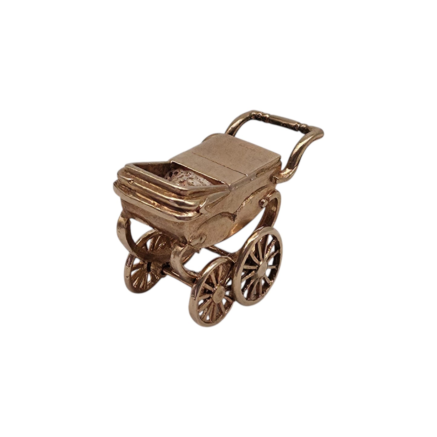 Heavy 9ct 375 Yellow Gold Baby In Cradle Charm 1962 L 2.1 cm 5.0 g.