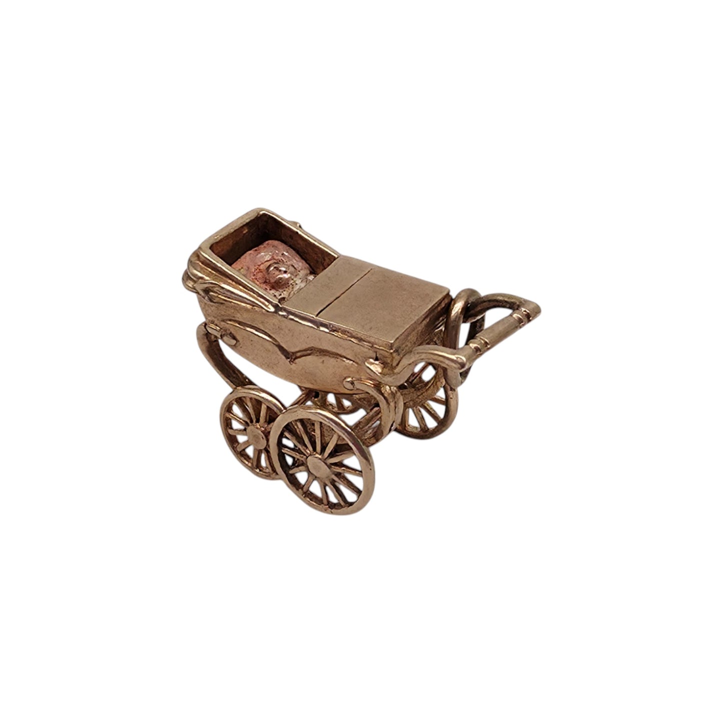Heavy 9ct 375 Yellow Gold Baby In Cradle Charm 1962 L 2.1 cm 5.0 g.