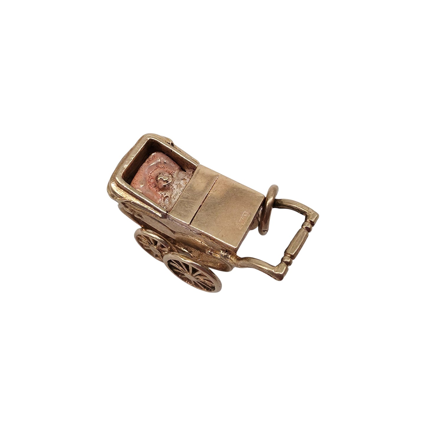Heavy 9ct 375 Yellow Gold Baby In Cradle Charm 1962 L 2.1 cm 5.0 g.