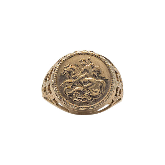 9ct 375 yellow gold Saint George and The Dragon Signet Pinkie Ring