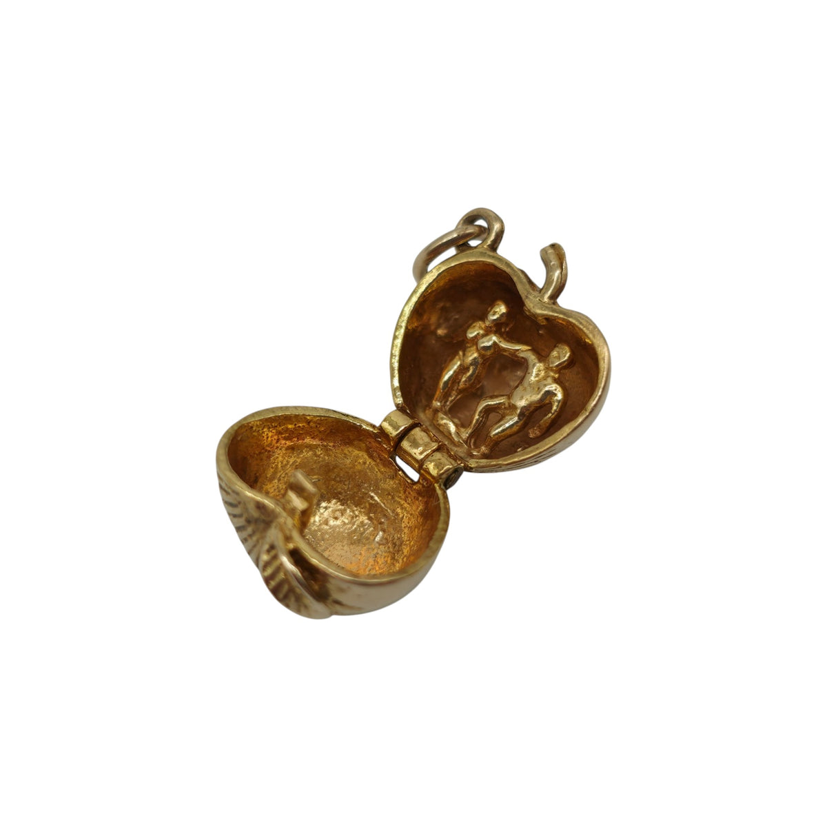9ct 375 Yellow Gold Adam & Eve Inside Apple Opening Charm 1971 L 1.3 cm 3.5 g.