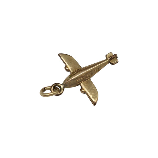 9ct Yellow Gold Aeroplane Charm L 1.3 cm 0.4 g.
