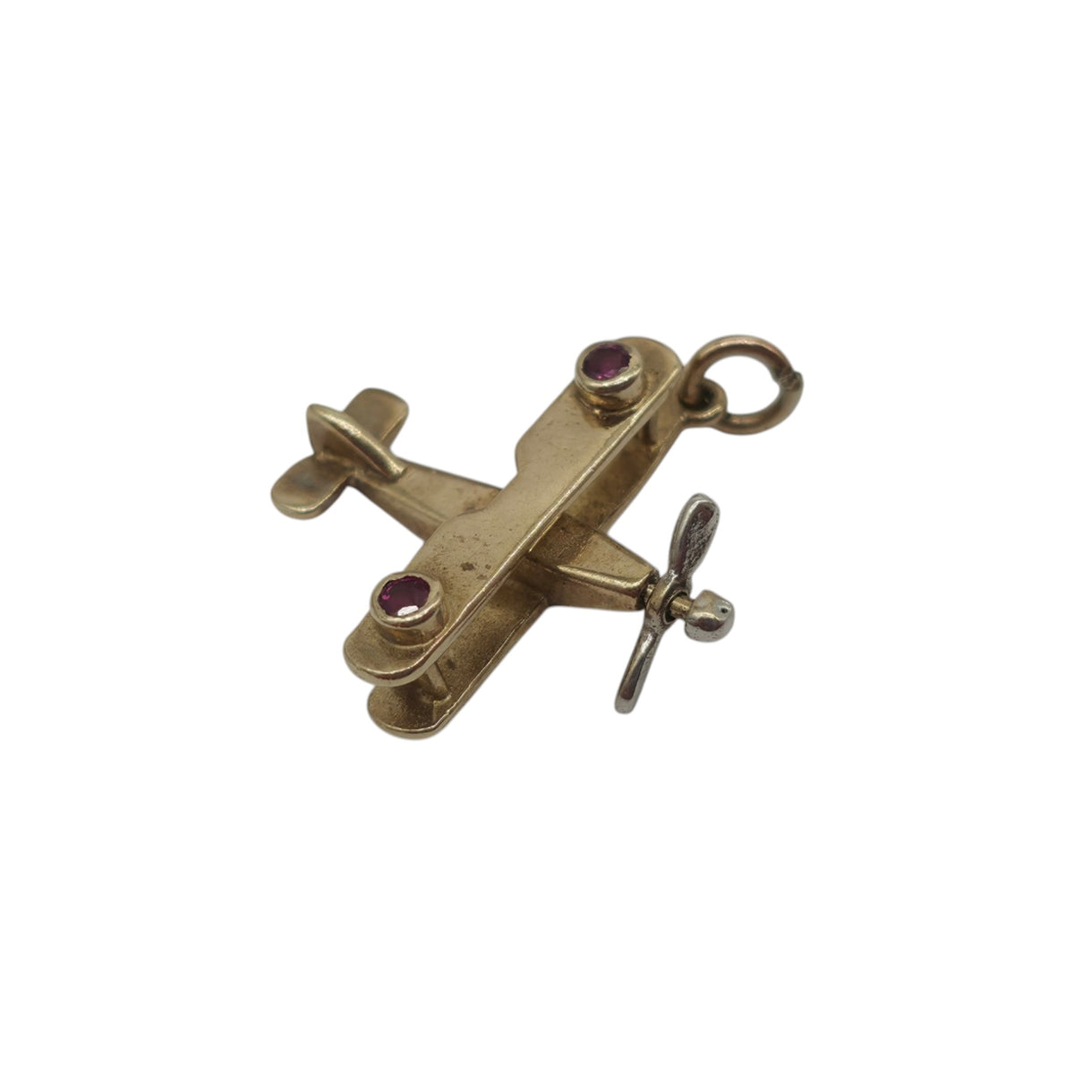 9ct 375 Yellow Gold Aeroplane Charm With Ruby 1990 L 1.6 cm 1.4 g.