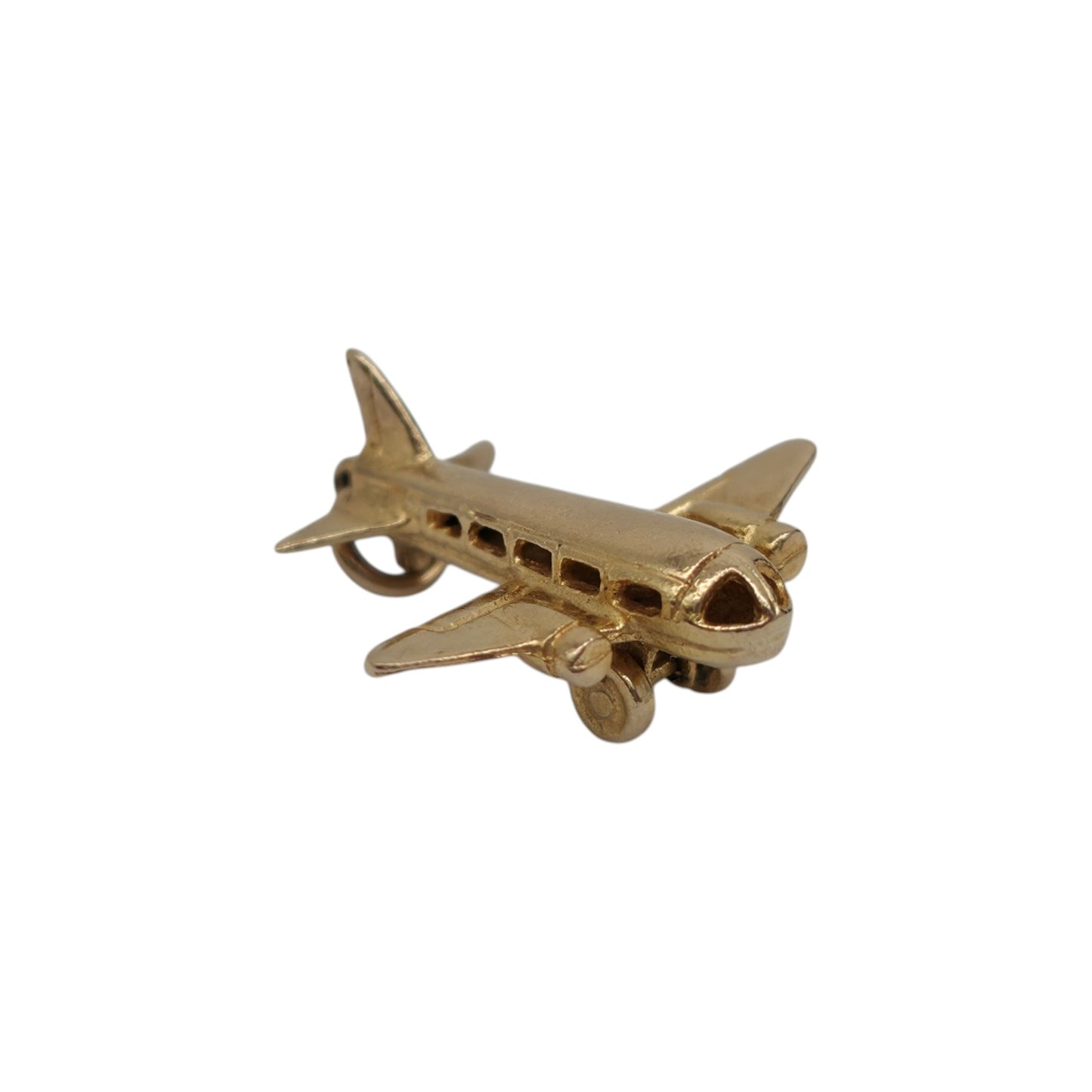 9ct 375 Yellow Gold Aeroplane Charm 1959 L 1.8 cm 2.2 g.