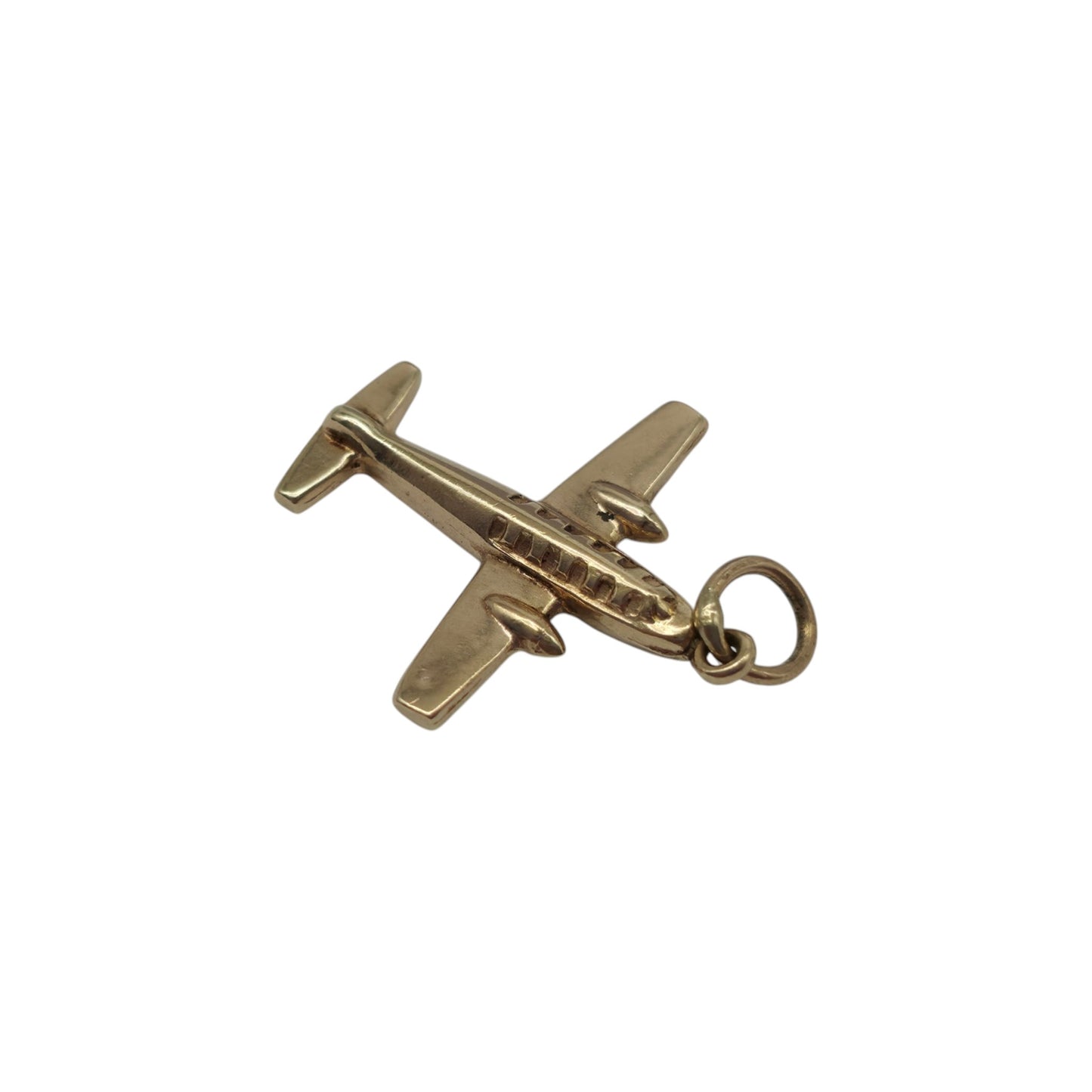 9ct 375 Yellow Gold Aeroplane Charm 1965 L 1.7 cm 0.6 g.