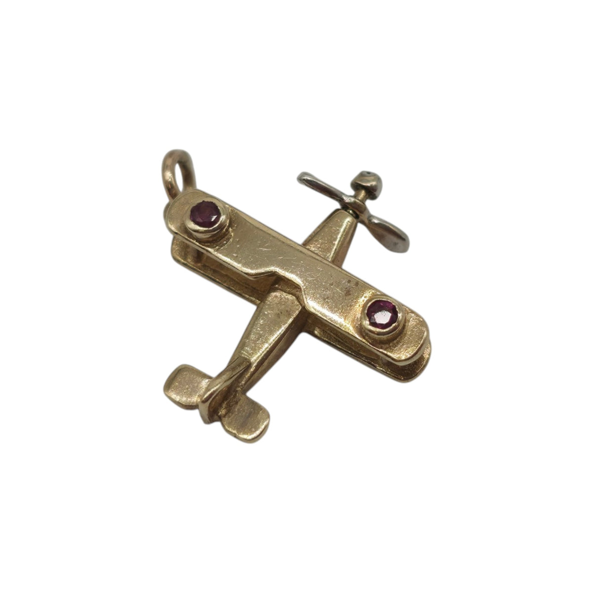 9ct 375 Yellow Gold Aeroplane Charm With Ruby 1990 L 1.6 cm 1.4 g.