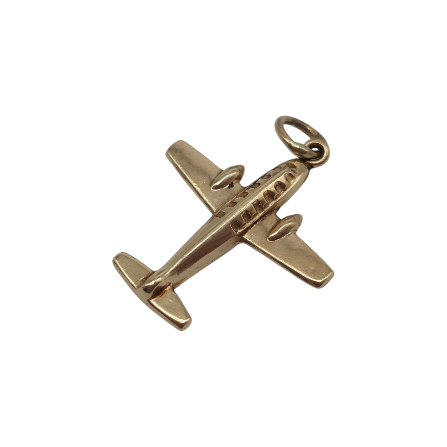 9ct 375 Yellow Gold Aeroplane Charm 1965 L 1.7 cm 0.6 g.