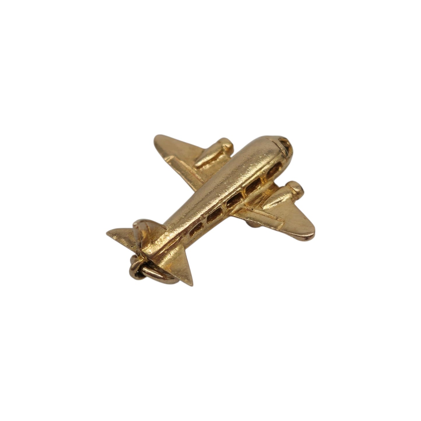 9ct 375 Yellow Gold Aeroplane Charm 1959 L 1.8 cm 2.2 g.
