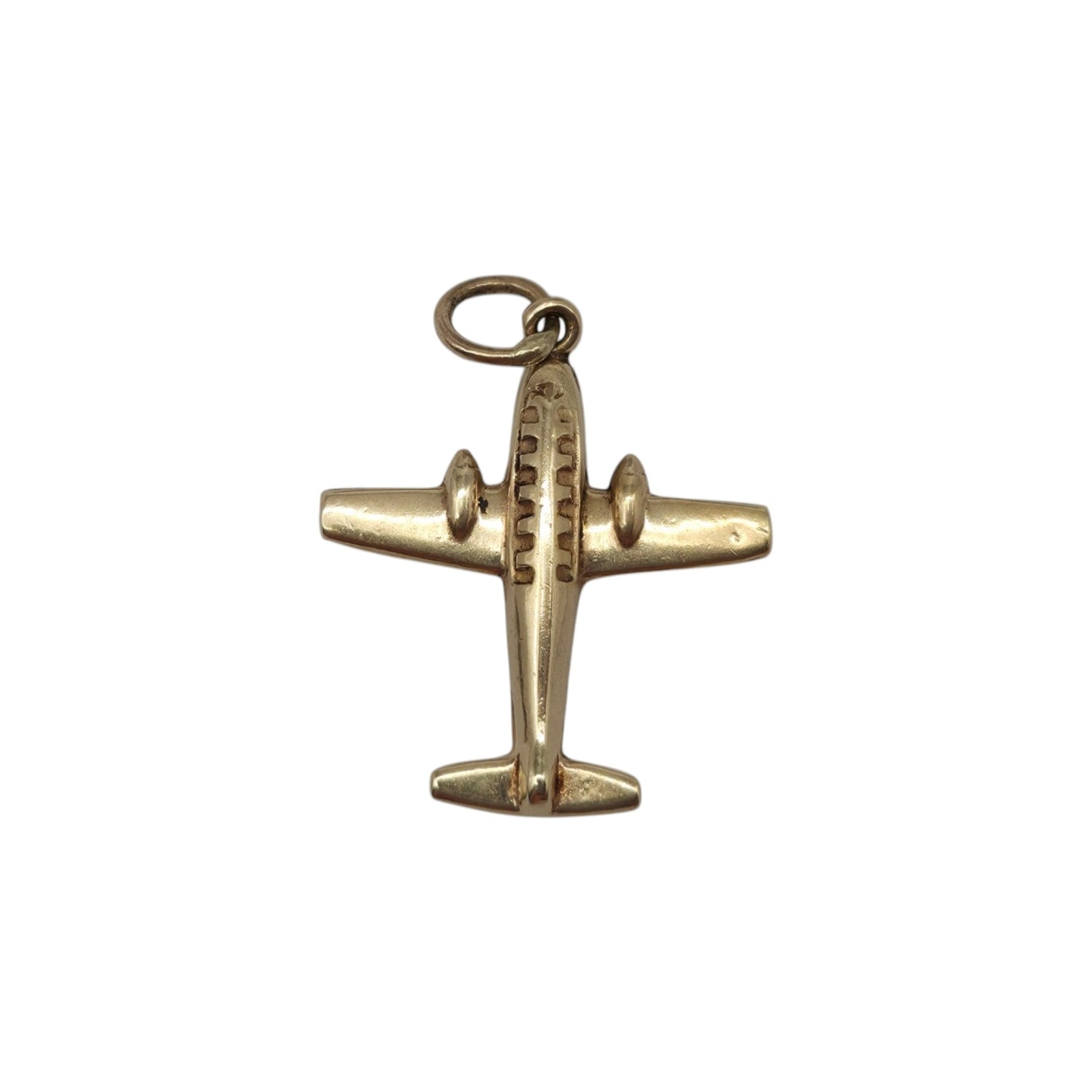 9ct 375 Yellow Gold Aeroplane Charm 1965 L 1.7 cm 0.6 g.