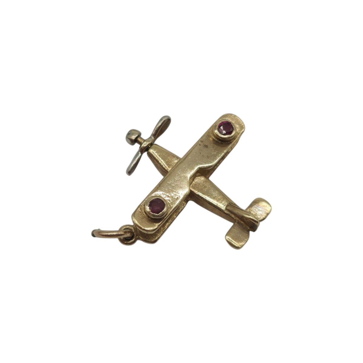9ct 375 Yellow Gold Aeroplane Charm With Ruby 1990 L 1.6 cm 1.4 g.