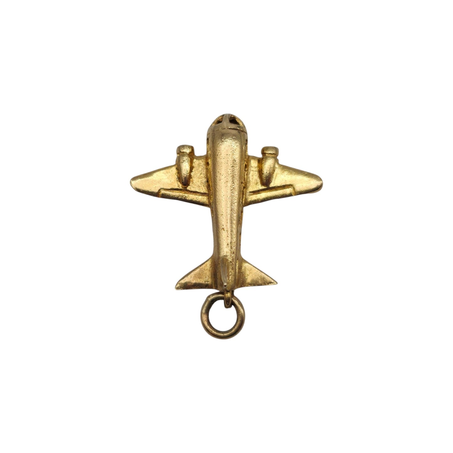 9ct 375 Yellow Gold Aeroplane Charm 1959 L 1.8 cm 2.2 g.
