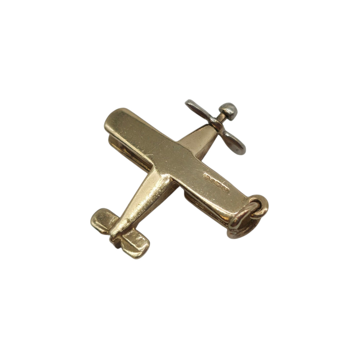 9ct 375 Yellow Gold Aeroplane Charm With Ruby 1990 L 1.6 cm 1.4 g.