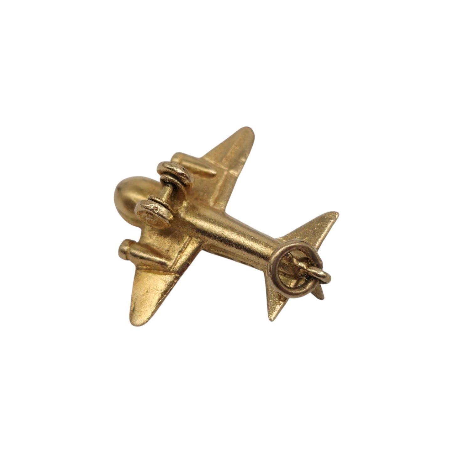 9ct 375 Yellow Gold Aeroplane Charm 1959 L 1.8 cm 2.2 g.