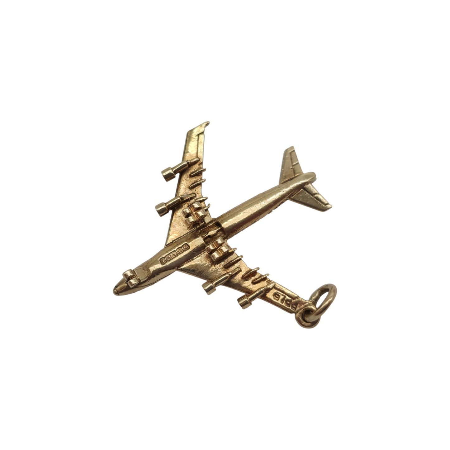 9ct 375 Yellow Gold Aeroplane Charm 1969 L 2.6 cm 2.5 g.