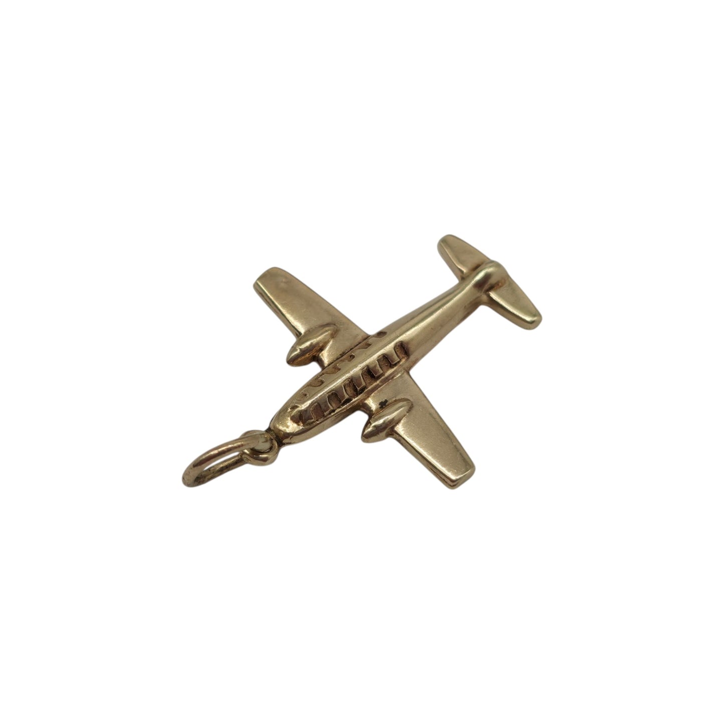 9ct 375 Yellow Gold Aeroplane Charm 1965 L 1.7 cm 0.6 g.