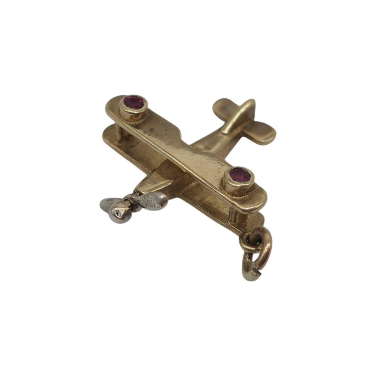 9ct 375 Yellow Gold Aeroplane Charm With Ruby 1990 L 1.6 cm 1.4 g.