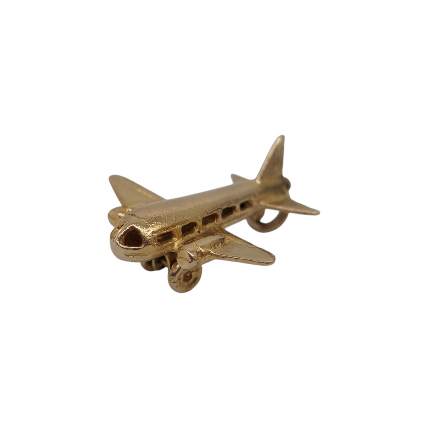9ct 375 Yellow Gold Aeroplane Charm 1959 L 1.8 cm 2.2 g.