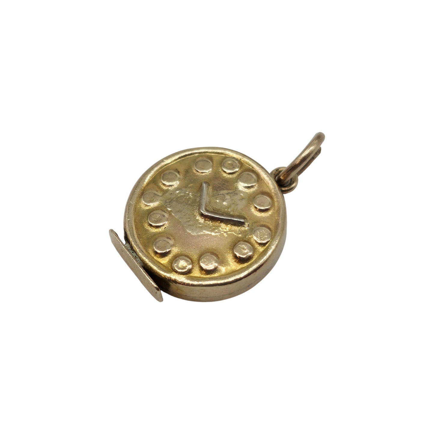 9ct 375 Yellow Gold Alarm Clock Charm 1950 L 1.2 cm 1.2 g.