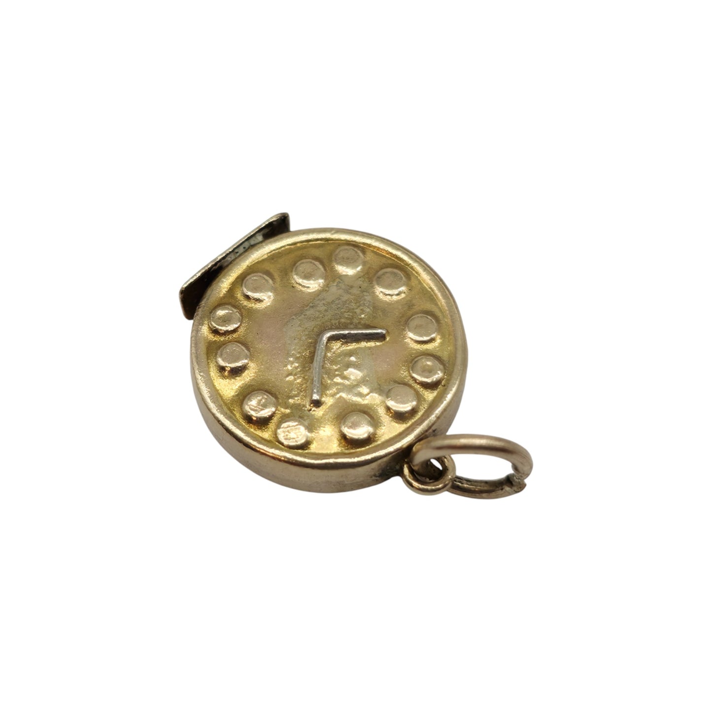 9ct 375 Yellow Gold Alarm Clock Charm 1950 L 1.2 cm 1.2 g.