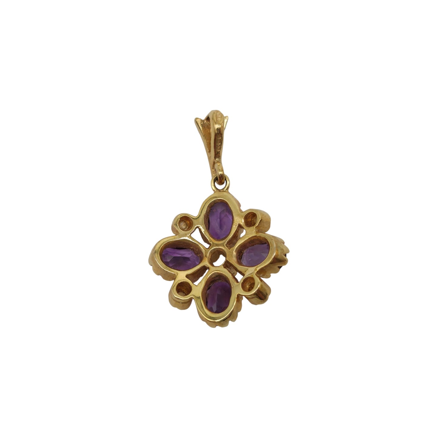 9ct 375 Yellow Gold Pendant With Amethysts & Pearls 2005 L 2.5 cm 2.6 g.