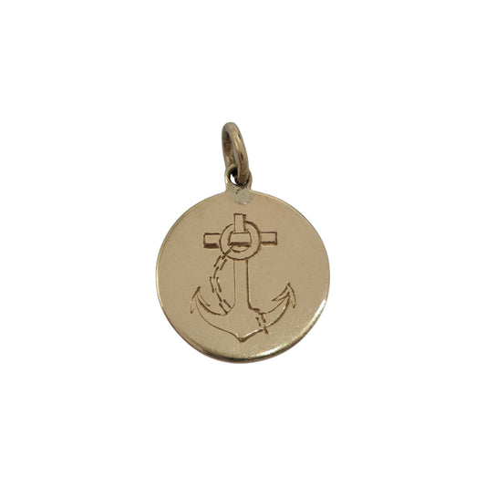 9ct 375 Yellow Gold Anchor Medallion Charm 1958 L 1.1 cm 1.1 g.