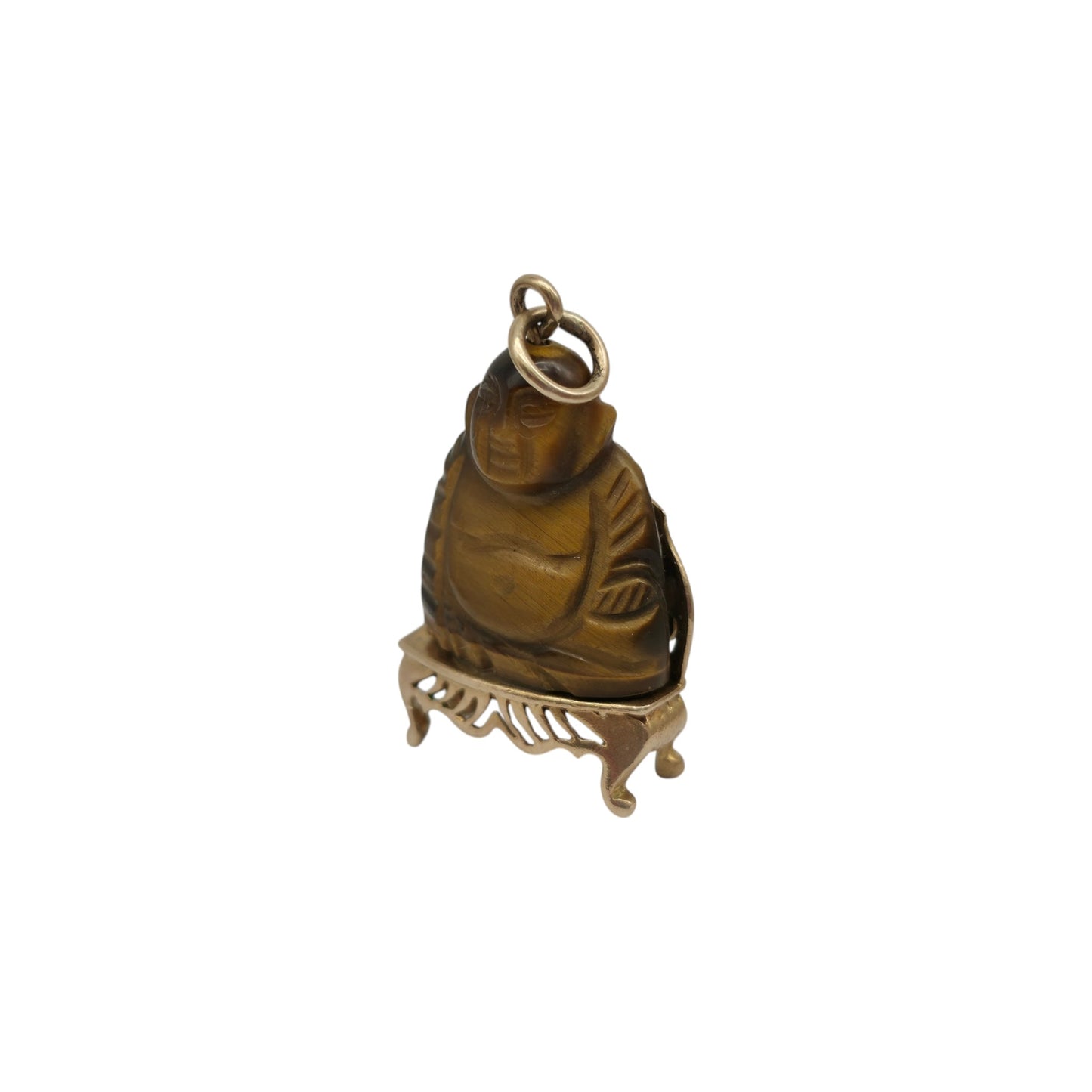 9ct 375 Yellow Gold & Tiger's Eye Buddha Charm 1962 L 2.6 cm 7.3 g.