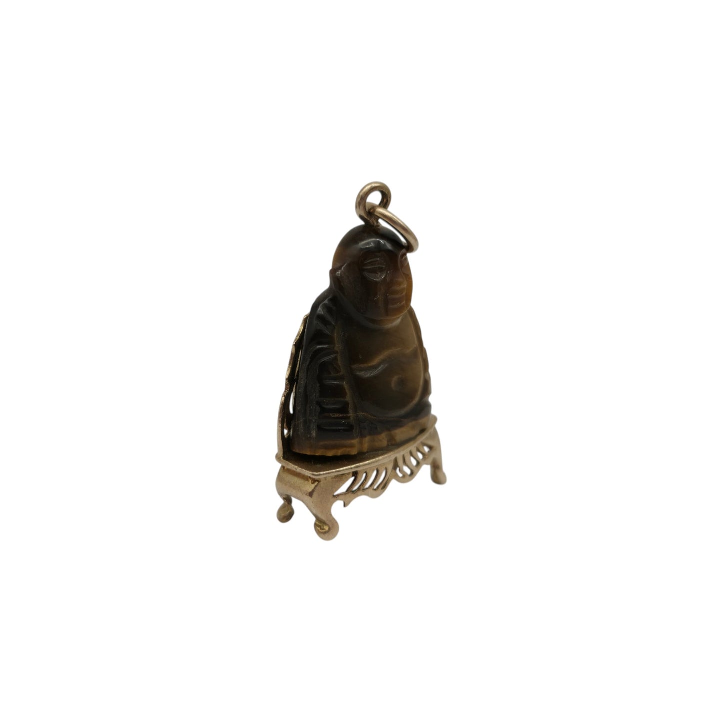 9ct 375 Yellow Gold & Tiger's Eye Buddha Charm 1962 L 2.6 cm 7.3 g.