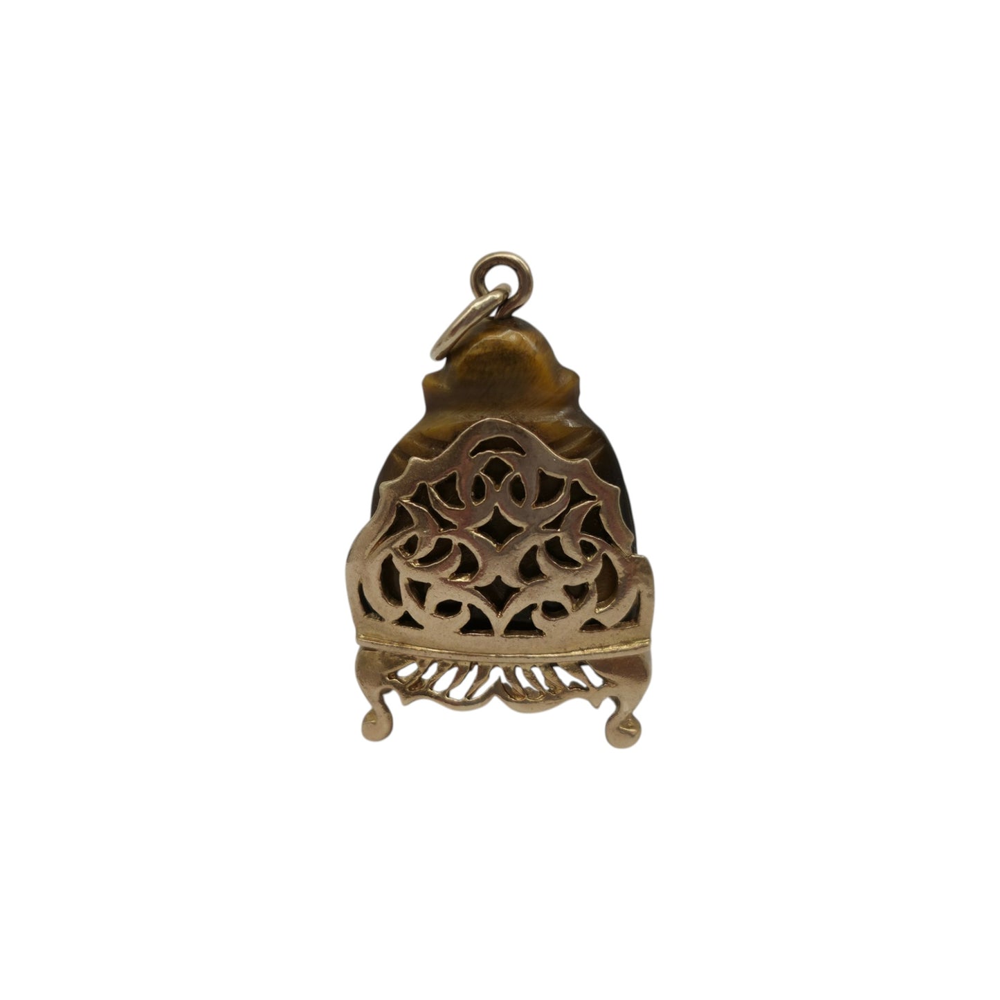 9ct 375 Yellow Gold & Tiger's Eye Buddha Charm 1962 L 2.6 cm 7.3 g.
