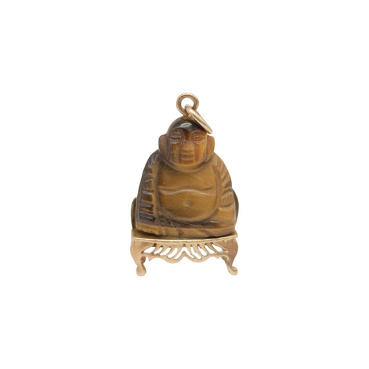 9ct 375 Yellow Gold & Tiger's Eye Buddha Charm 1962 L 2.6 cm 7.3 g.