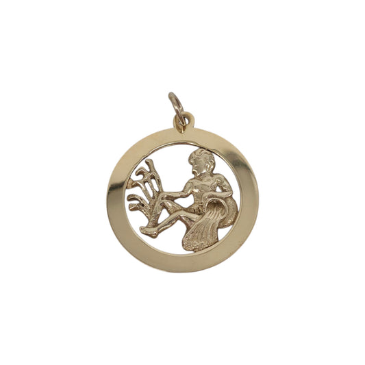 9ct 375 Yellow Gold Aquarius Charm Pendant c.1960's L 2.4 cm 2.4 g.