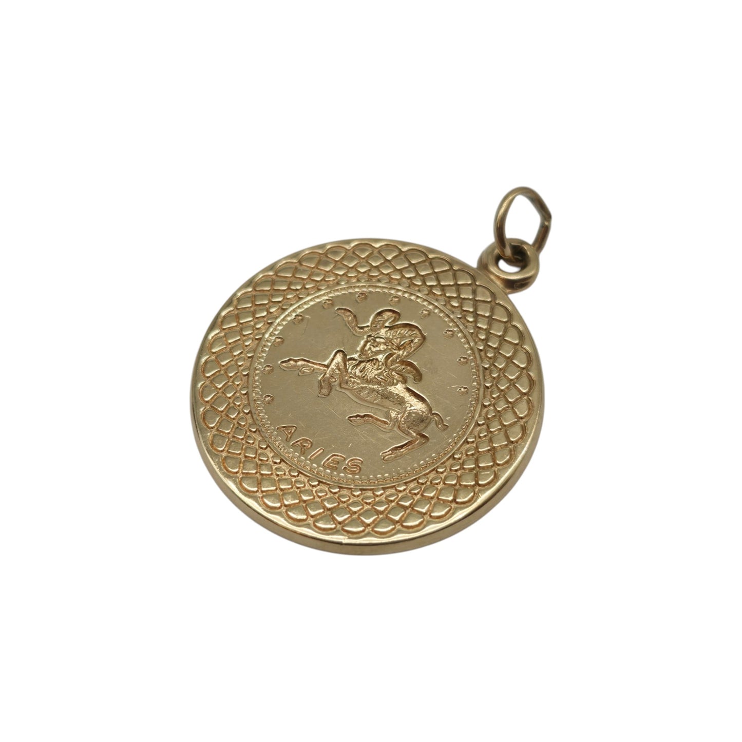 Heavy 9ct 375 Yellow Gold Aries Horoscope Pendant 1978 L 2.5 cm 7.8 g.