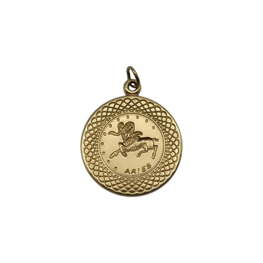 Heavy 9ct 375 Yellow Gold Aries Horoscope Pendant 1978 L 2.5 cm 7.8 g.