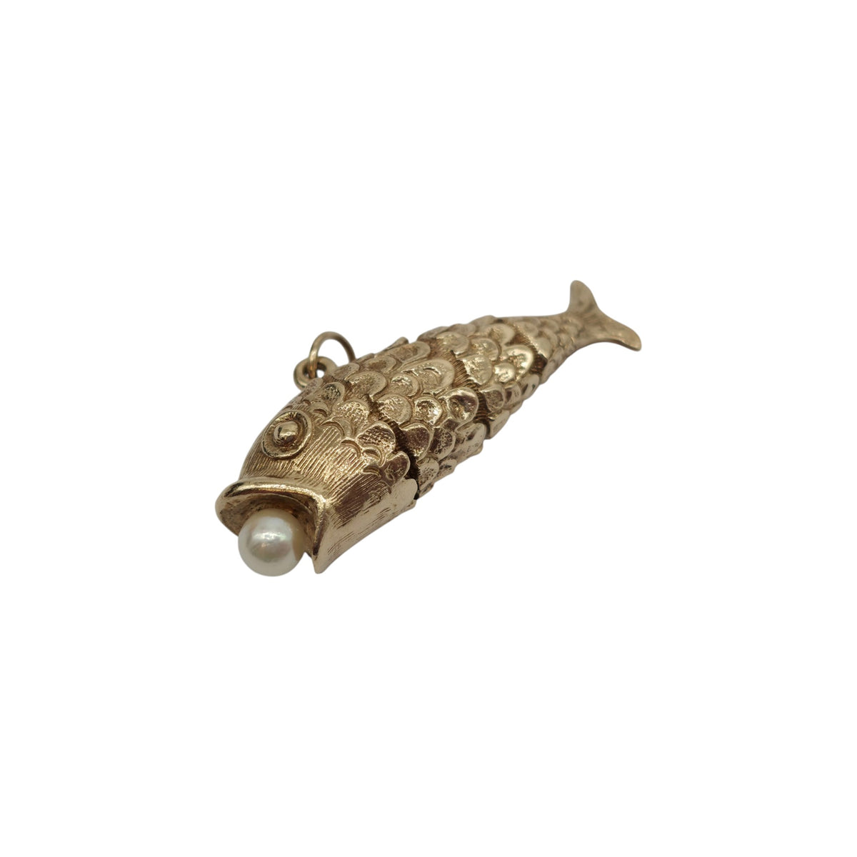 Heavy 9ct 375 Yellow Gold Articulated Fish Charm c.1973 L 3.7 cm 8.0 g.