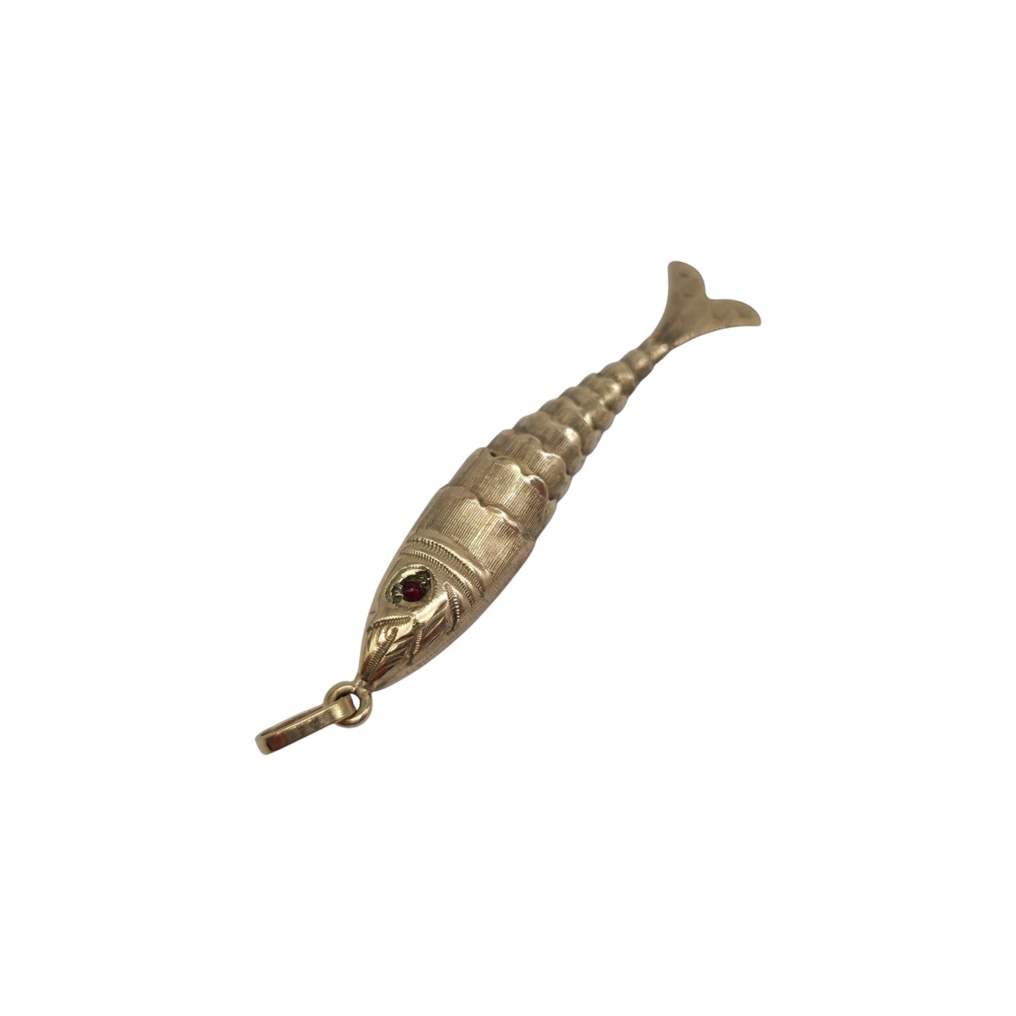 9ct 375 Yellow Gold Articulated Fish Charm 1979 L 4.4 cm 2.2 g.