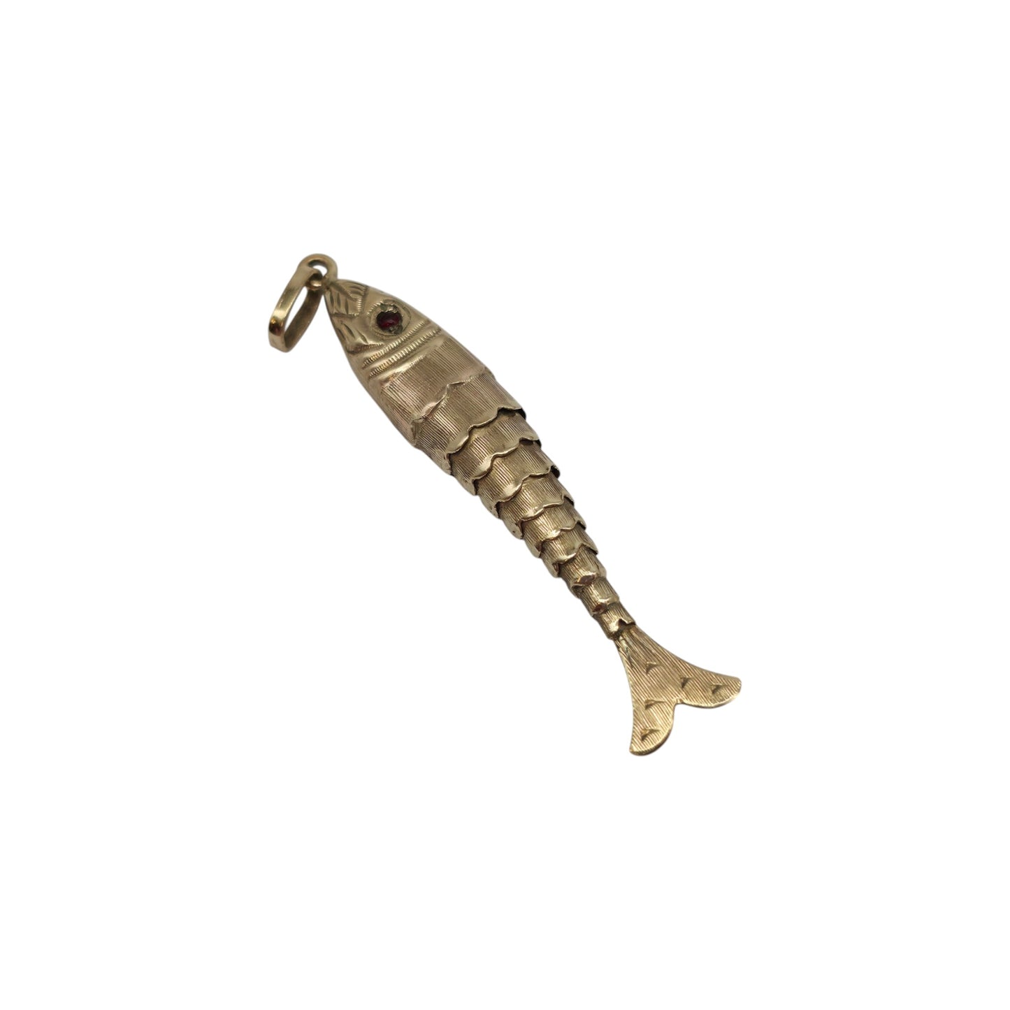 9ct 375 Yellow Gold Articulated Fish Charm 1979 L 4.4 cm 2.2 g.