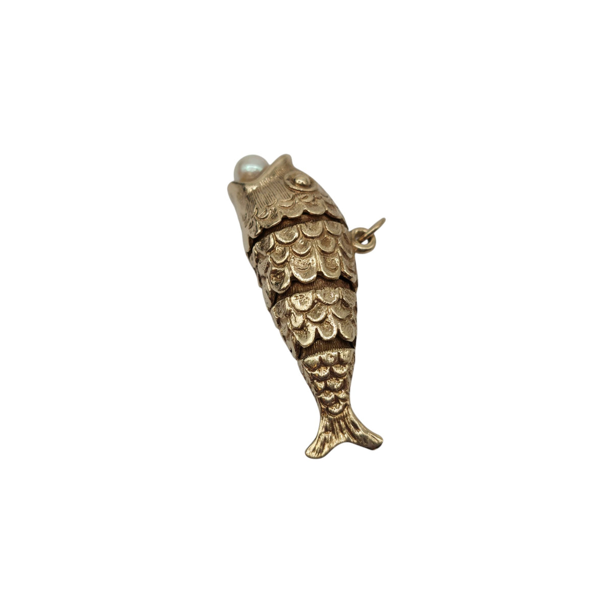 Heavy 9ct 375 Yellow Gold Articulated Fish Charm c.1973 L 3.7 cm 8.0 g.