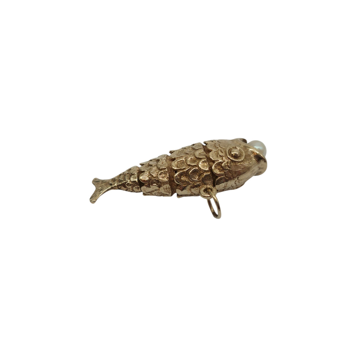 Heavy 9ct 375 Yellow Gold Articulated Fish Charm c.1973 L 3.7 cm 8.0 g.
