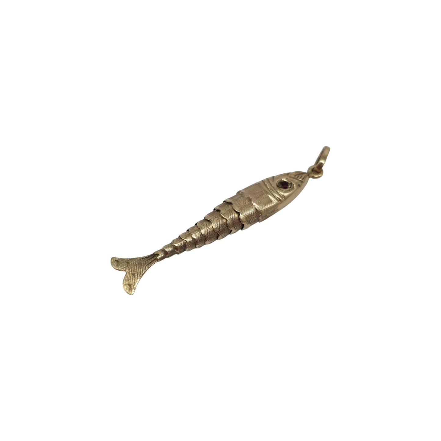 9ct 375 Yellow Gold Articulated Fish Charm 1979 L 4.4 cm 2.2 g.