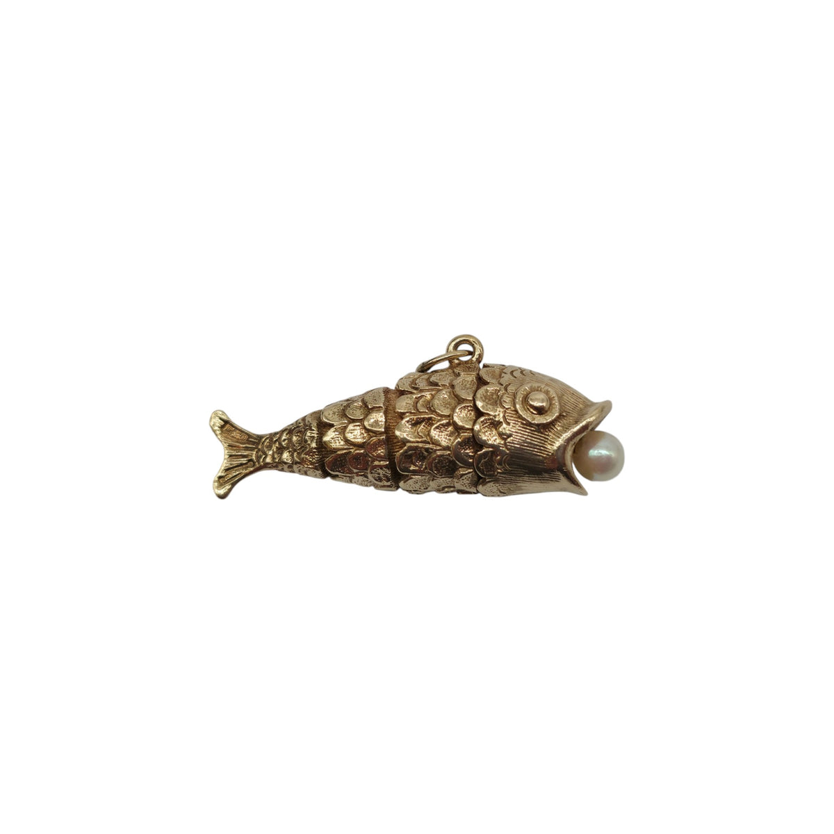 Heavy 9ct 375 Yellow Gold Articulated Fish Charm c.1973 L 3.7 cm 8.0 g.