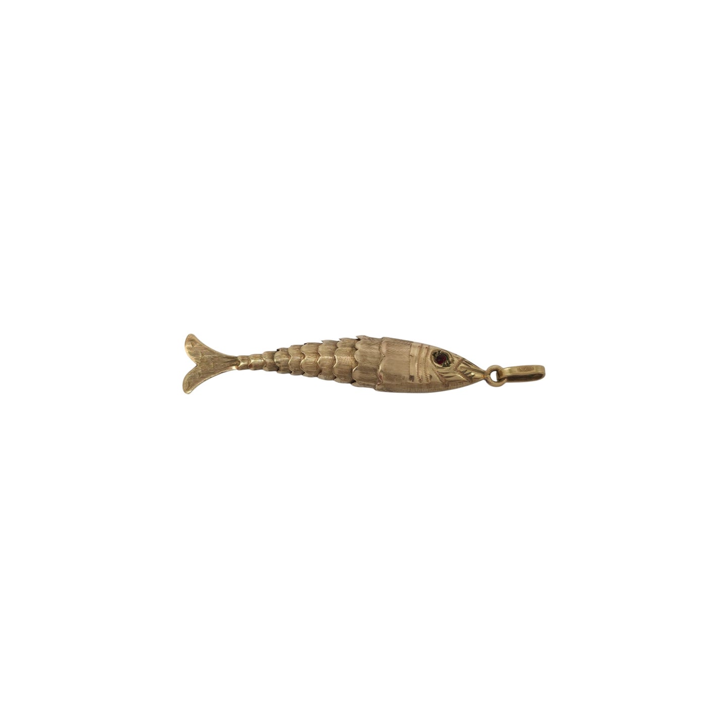 9ct 375 Yellow Gold Articulated Fish Charm 1979 L 4.4 cm 2.2 g.