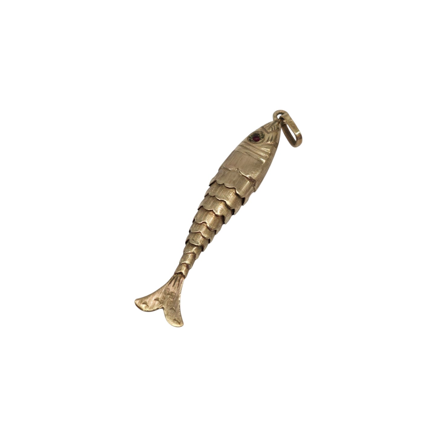 9ct 375 Yellow Gold Articulated Fish Charm 1979 L 4.4 cm 2.2 g.